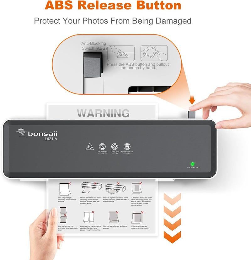 bonsaii Laminator Machine with 5 Laminating Sheets, 9 Inch Thermal Laminating Machine for Doc/Posters/Photos, Compact Laminator for Home Office School, L421-Grey - Image 4